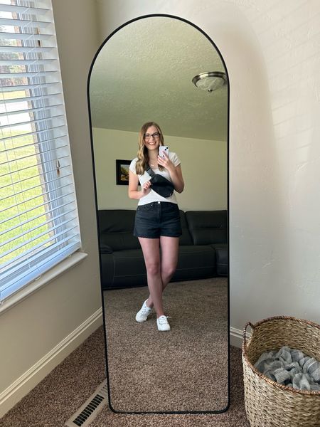 Neutral two-toned summer outfit 🖤🤍 White sweetheart top, black lulu belt bag, black AE shorts, white sneakers, and jewelry.

#LTKshoecrush #LTKunder50 #LTKstyletip