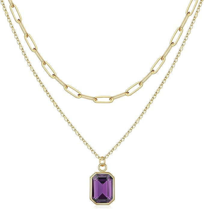 Gold Layered Necklaces for Women, Solid Gold Over Birthstone Necklace for Women Layered Paperclip... | Amazon (US)