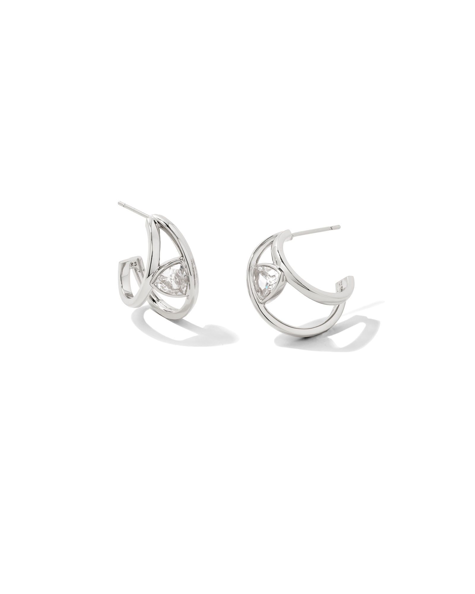 Arden Silver Huggie Earrings in White Crystal | Kendra Scott | Kendra Scott