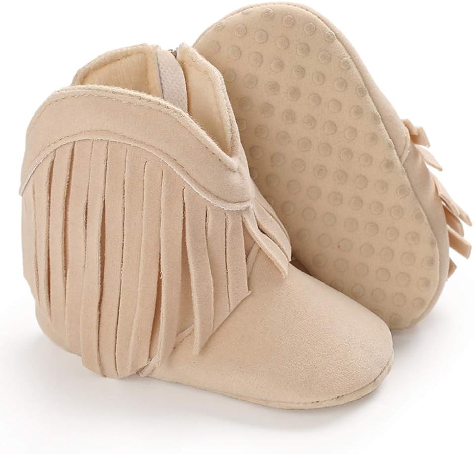 SOFMUO Baby Girls Cowboy Tassel Boots with Side Zipper Moccasins Non Slip Infant Booties Suede To... | Amazon (US)