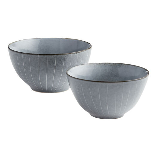 Light Blue And White Reactive Glaze Stripe Noodle Bowl by World Market | World Market