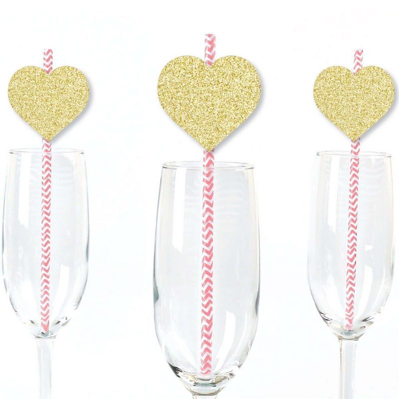 Big Dot of Happiness Gold Glitter Hearts Party Straws - No-Mess Real Gold Glitter Cut-Outs & Deco... | Target