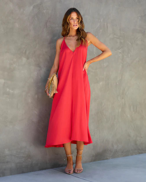 Stay Fabulous Satin Maxi Dress - Poppy - SALE | VICI