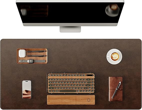 YSAGi Genuine Leather Desk Mat, 31.5"x15.8" Office Desk Pad, Thick Premium Table Pad with Stitche... | Amazon (US)