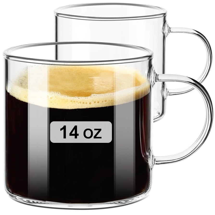 PARACITY Clear Coffee mug 14oz, Glass Coffee Mugs Set of 2, Large Glass Coffee Cups with Handle f... | Amazon (US)