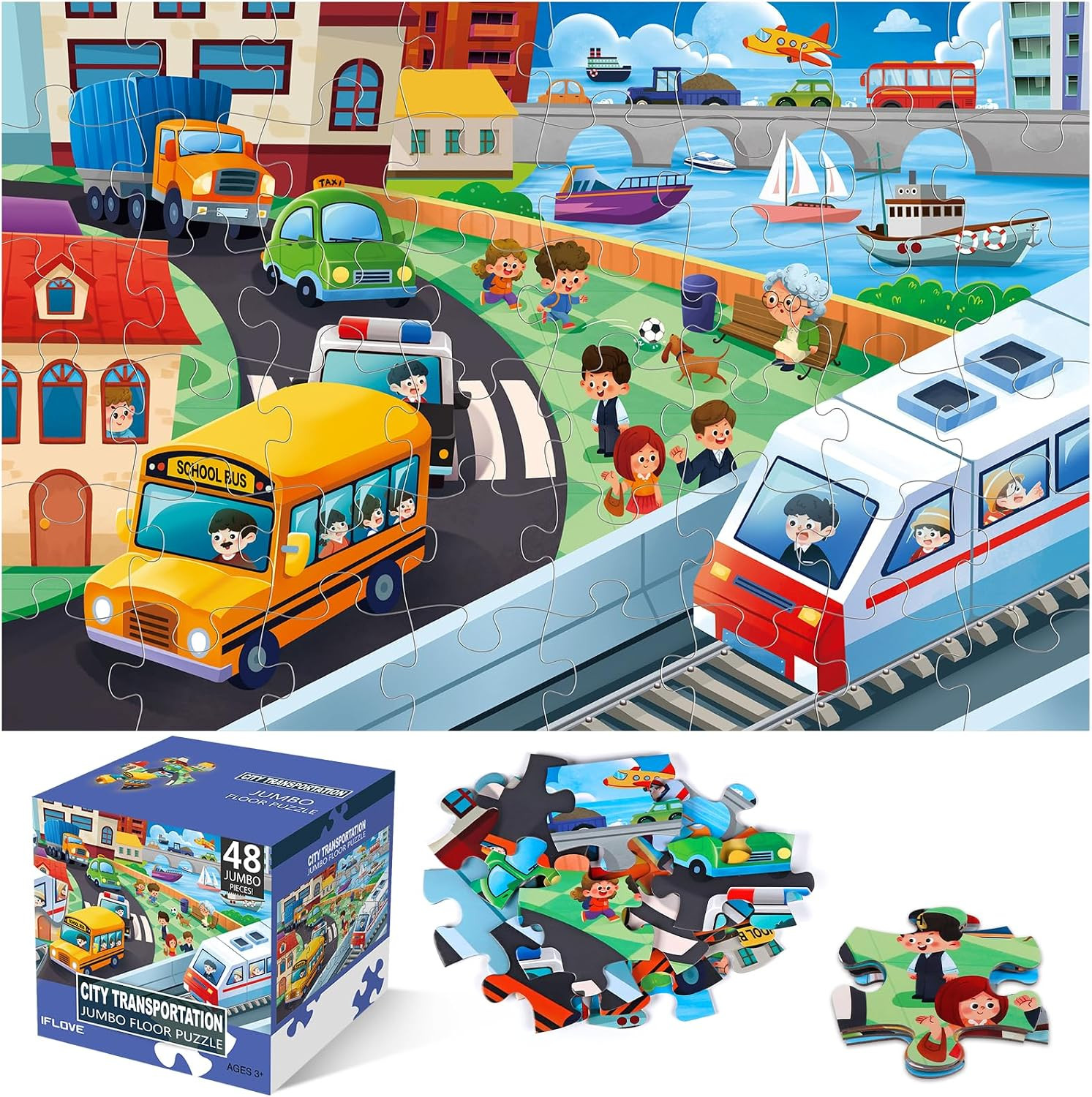 Jumbo Floor Puzzle for Kids,48 Piece City Traffic Jigsaw Puzzle Ages 3-8 | Amazon (US)