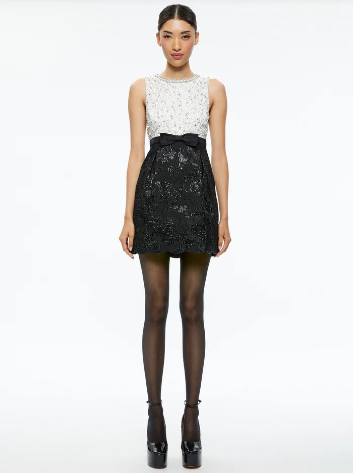 TRUE EMBELLISHED BODICE MINI DRESS | Alice + Olivia