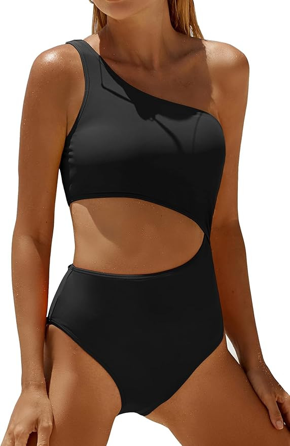 Women's One Piece Swimsuit- One Shoulder Bathing Suit Cutout Tummy Control Swimwear | Amazon (US)