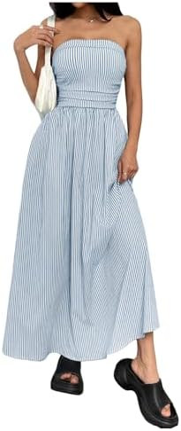 Milumia Women's Striped Strapless Maxi Dress Casual Long Summer Dresses | Amazon (US)