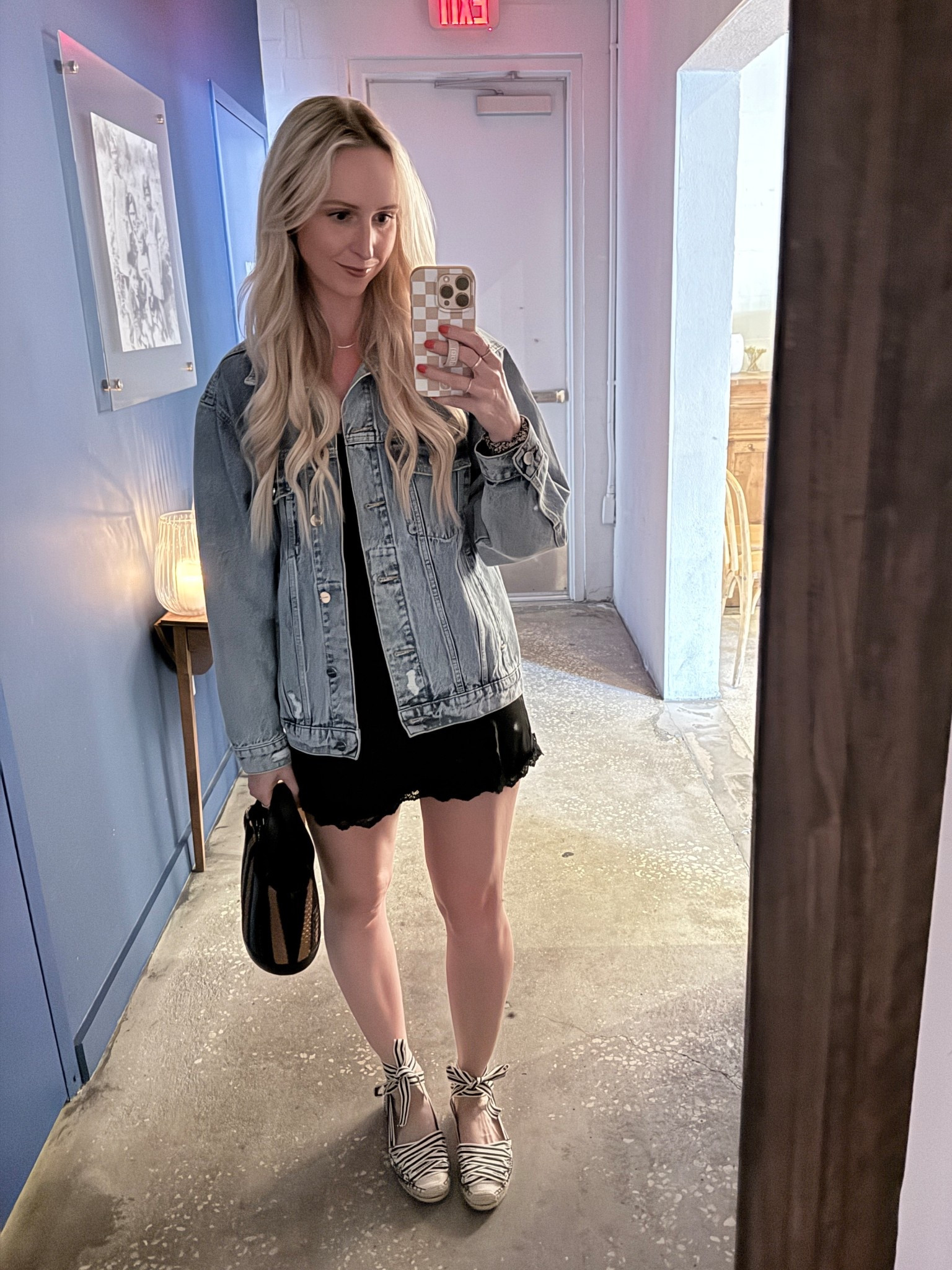 Slip dress oversized denim jacket 

I’m wearing a medium in the dress 