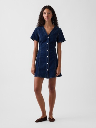 Denim V-Neck Mini Dress | Gap (US)