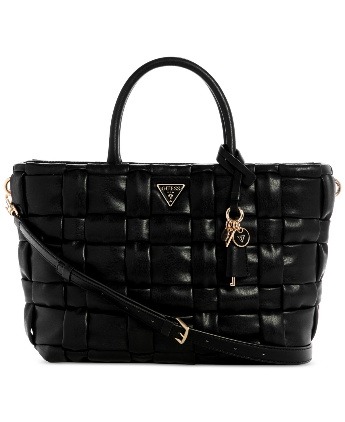 Guess Marion Quilted Large Satchel Bag - Black | Macy's