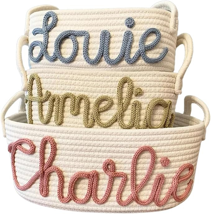 Personalized Baby Name Basket Cotton Rope Basket Diaper Caddy Custom Cotton Rope Room Shelf Stora... | Amazon (US)
