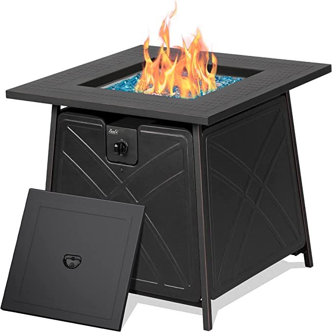 BALI OUTDOORS Firepit LP Gas Fireplace 28" Square Table 50,000BTU Fire Pit, Black | Amazon (US)