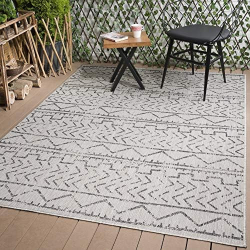 Beverly Rug Waikiki Collection Indoor/Outdoor Trellis Area Rug, 5'3x7'0 - Dark Grey/Light Grey - ... | Amazon (US)