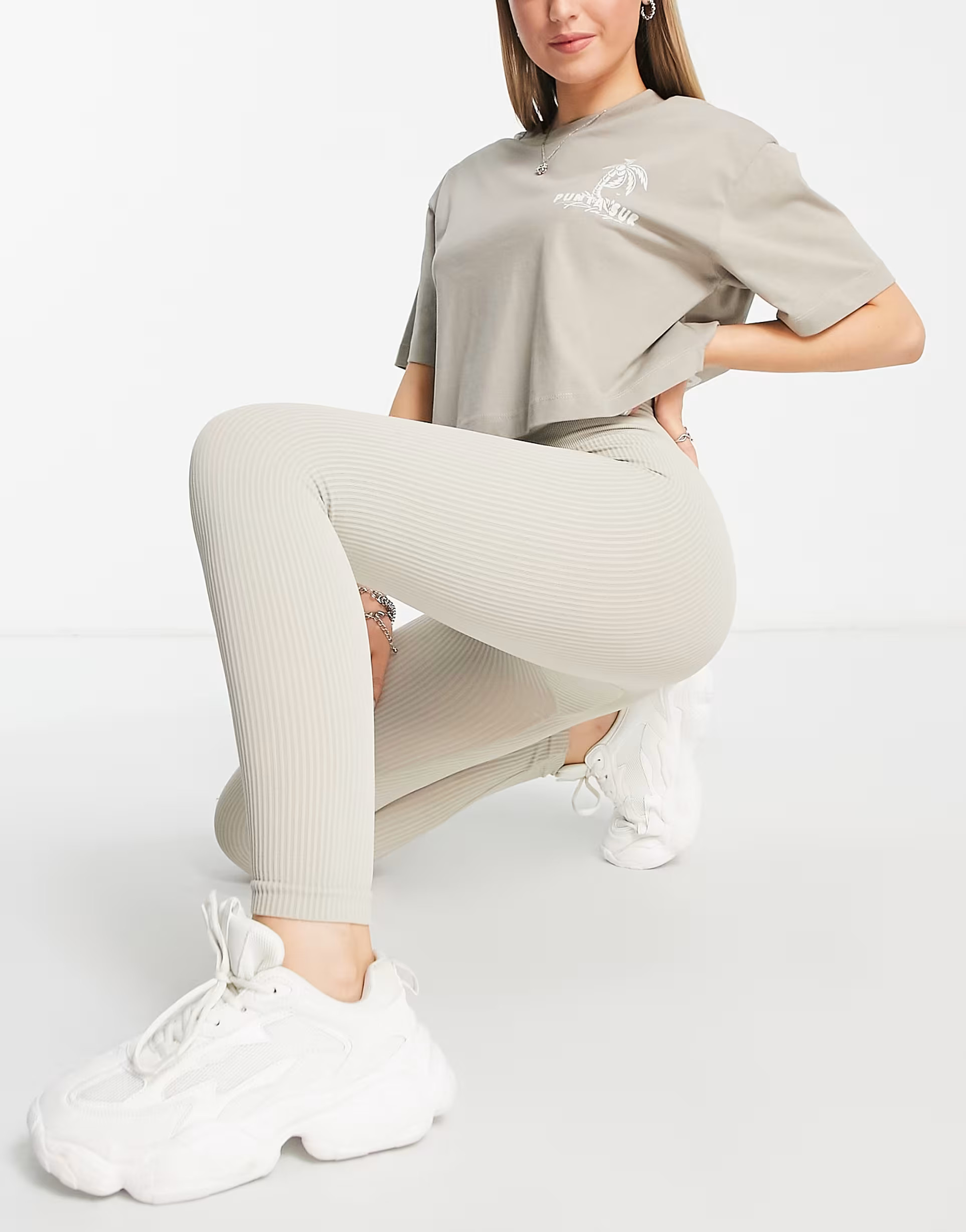 Pull & Bear seamless ribbed leggings in sand | ASOS (Global)