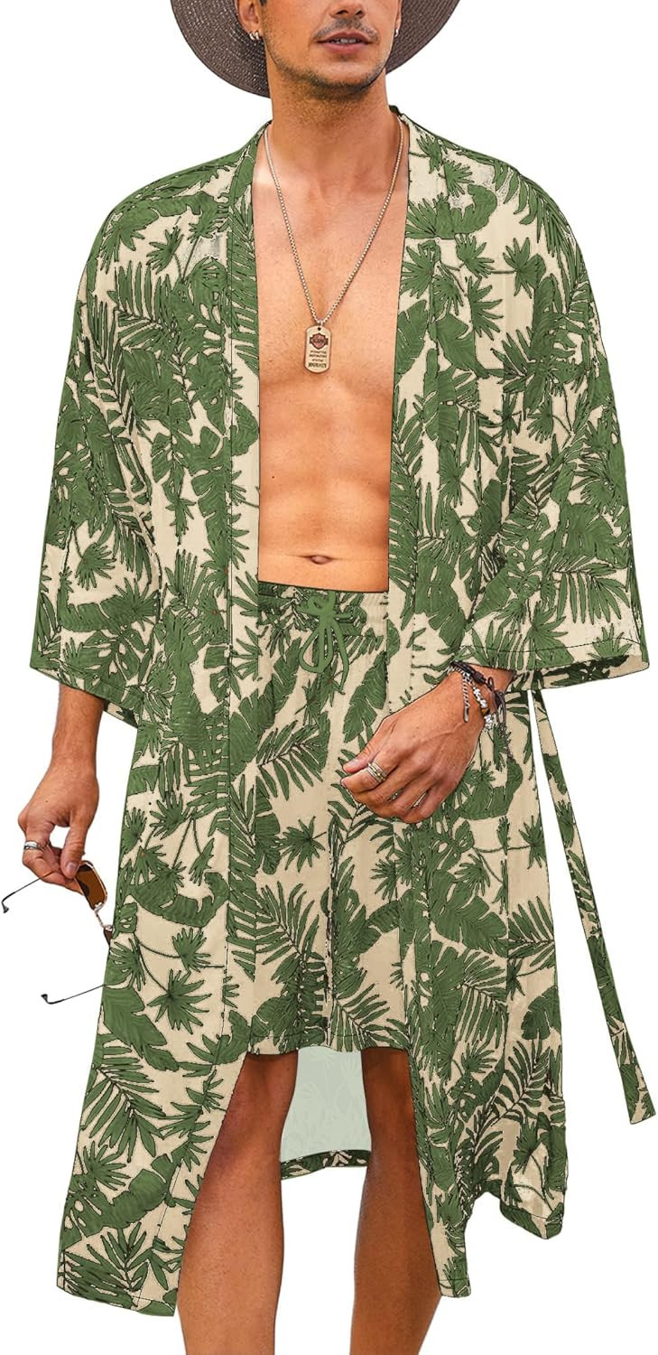 COOFANDY Men Lightweight 2 Piece Kimono Robe with Shorts Japanese 3/4 Sleeve Robes Casual Open Fr... | Amazon (US)