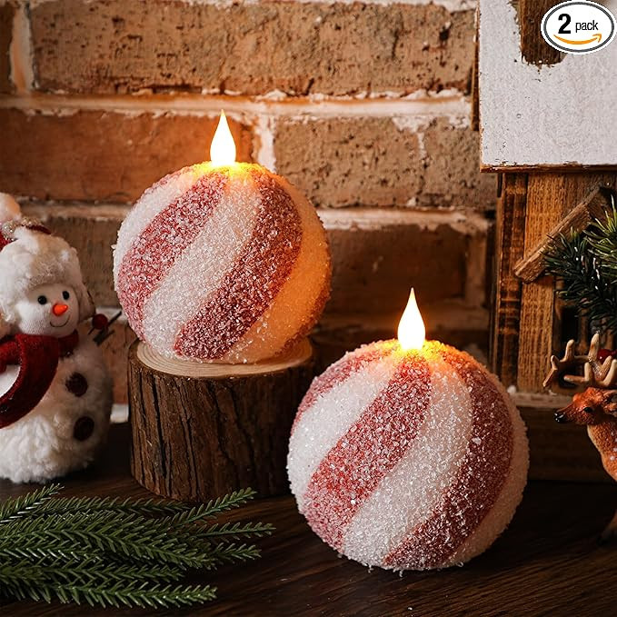Baquler Set of 2 Christmas Candy Light Indoor Flameless Candles LED Candy Cane Light Xmas Red and... | Amazon (US)