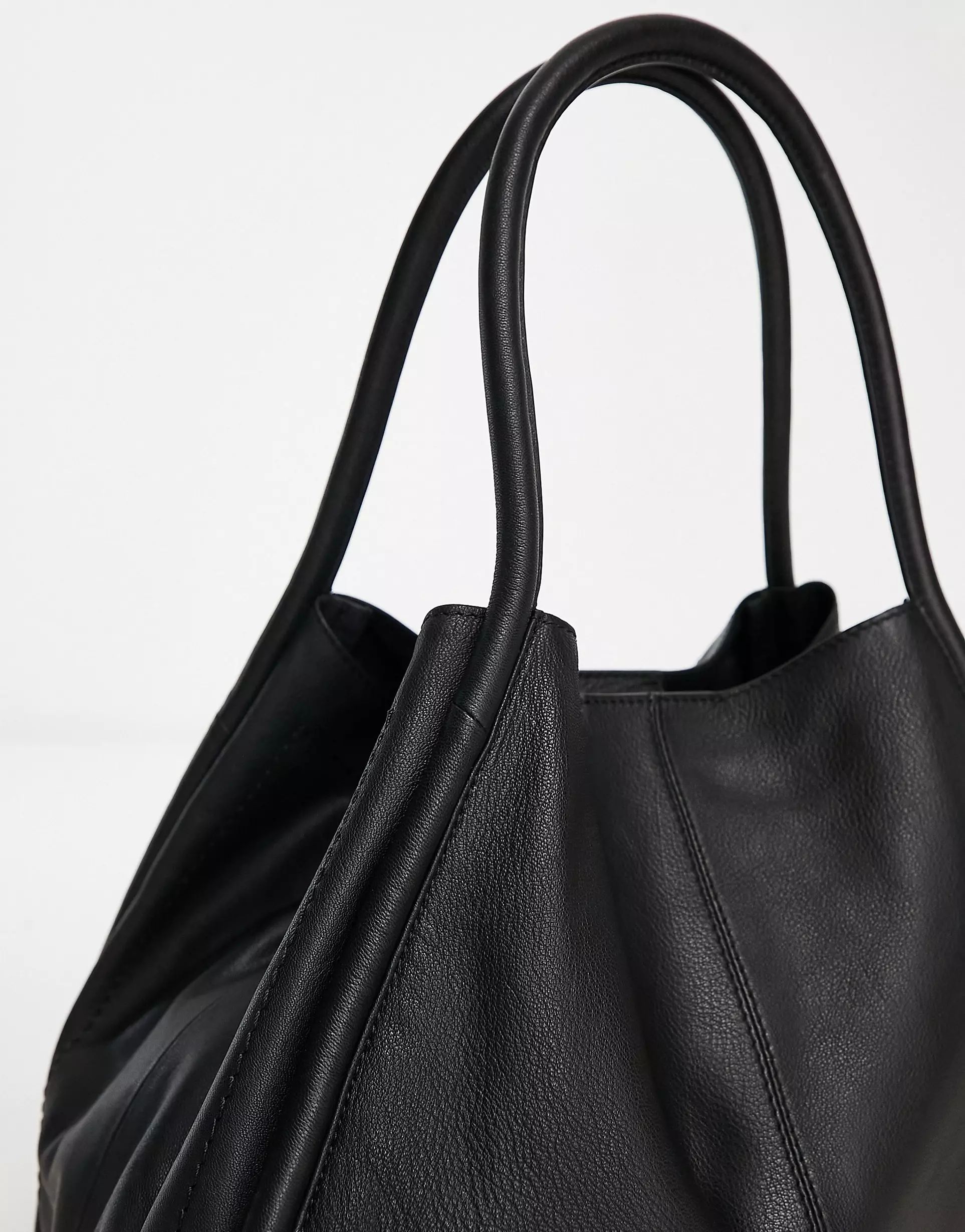 ASOS DESIGN leather tote bag with tubular piping in black | ASOS (Global)
