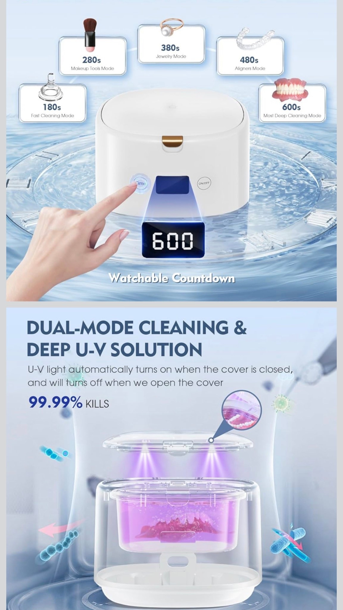 Ultrasonic Retainer Cleaner, 45kHz Sonic Retainer Cleaner Machine Dental Cleaning Pod for Dentures, Mouth Guards, Braces, Toothbrush Heads, Jewelry, 5 Modes for All Dental Appliances (White)

#LTKHome #LTKStyleTip #LTKTravel