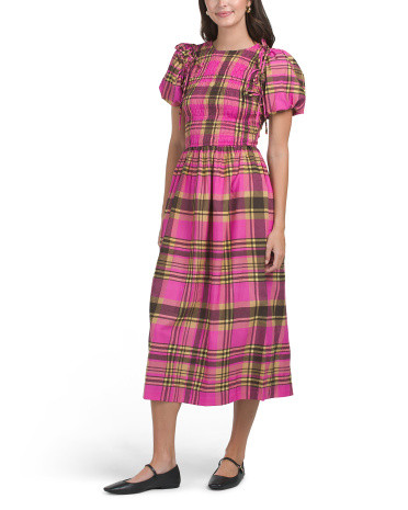 Plaid Dress With Puff Sleeves | TJ Maxx