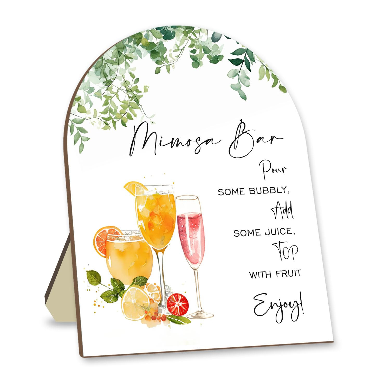 Boho Mimosa Bar Sign, Wooden Sign with Stand, Floal Decoration Baby Shower Sign, Baby Shower Welc... | Amazon (US)