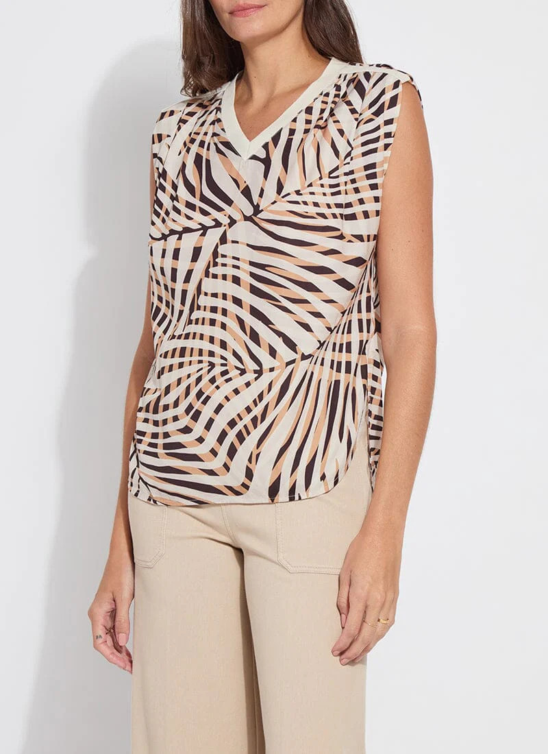 Aura Rib Trim Printed Top | Lysse