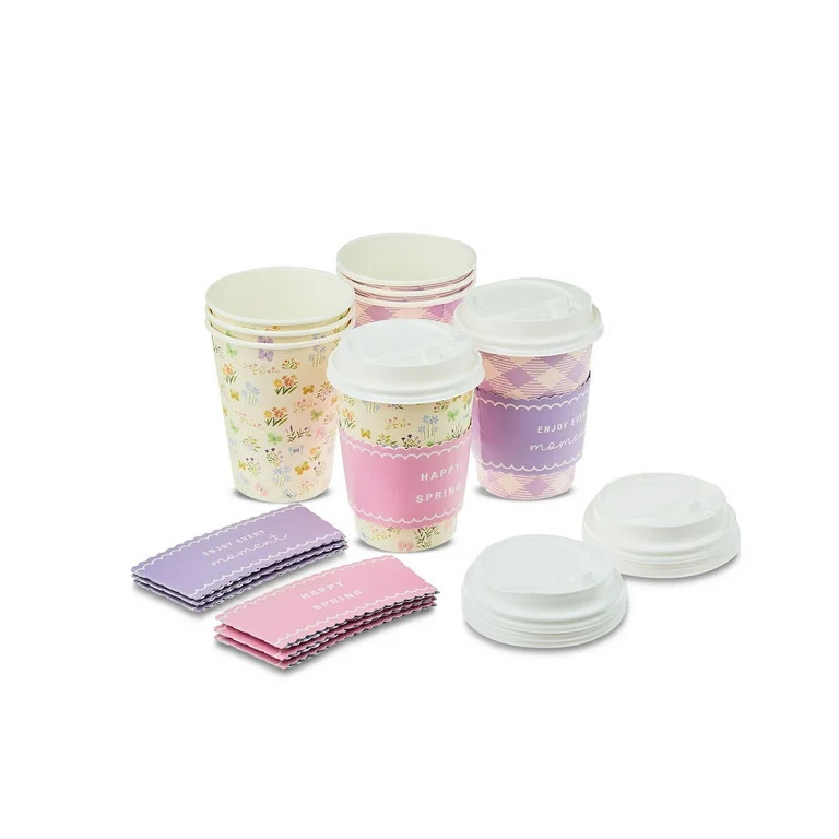 Easter Multicolor Flower and Check Hot Drink Disposable Paper Cups, 14.5 fl oz, 8 Count, by Way T... | Walmart (US)