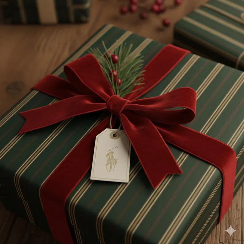 Luxury Christmas Wrapping Paper Green Stripe Designer Gift Wrap Elegant Ralph Lauren Inspired Chr... | Etsy (Global)