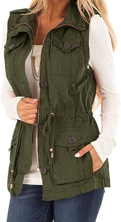 Koodred Women's Casual Military Utility Vest Lightweight Sleeveless Drawstring Jackets with Pocke... | Amazon (US)
