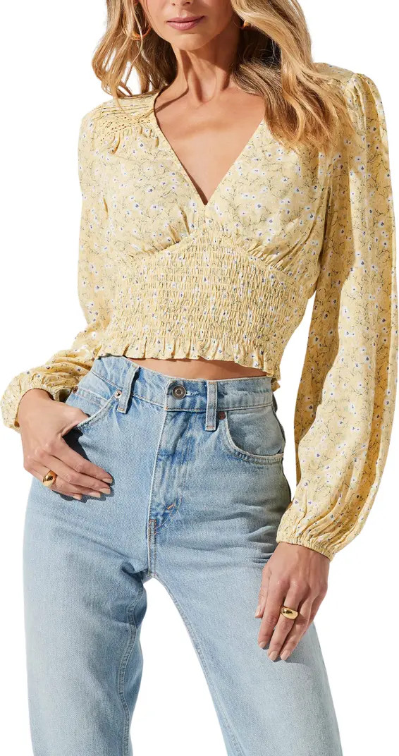 V-Neck Smocked Waist Long Sleeve Top | Nordstrom Rack