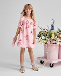 Girls Floral Chiffon Smocked Dress - pink | The Children's Place