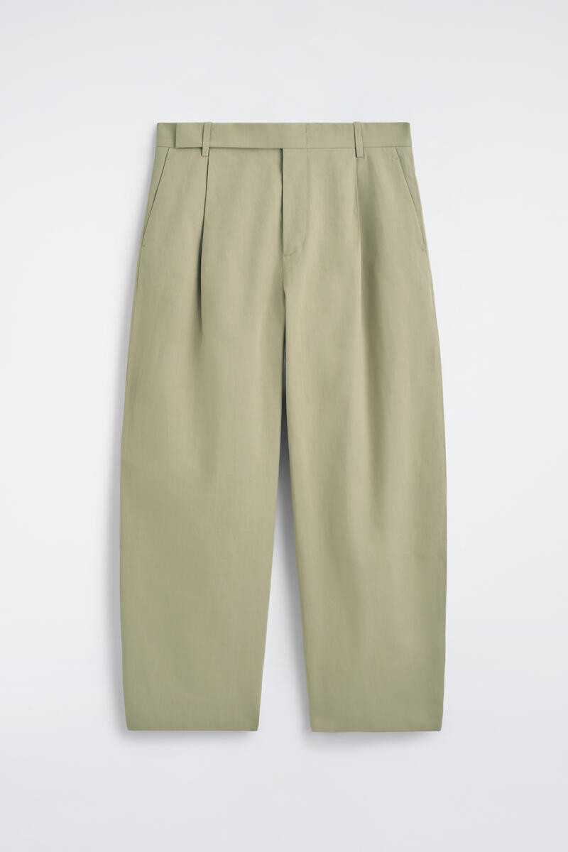 Cotton-Linen Relaxed-Fit Barrel-Leg Trousers in Green | COS UK