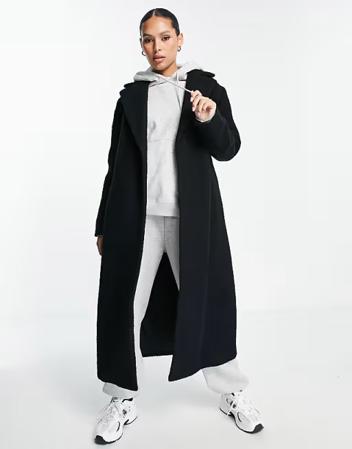 4th & Reckless belted longline coat in black | ASOS (Global)