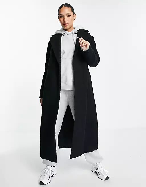 4th & Reckless belted longline coat in black | ASOS (Global)