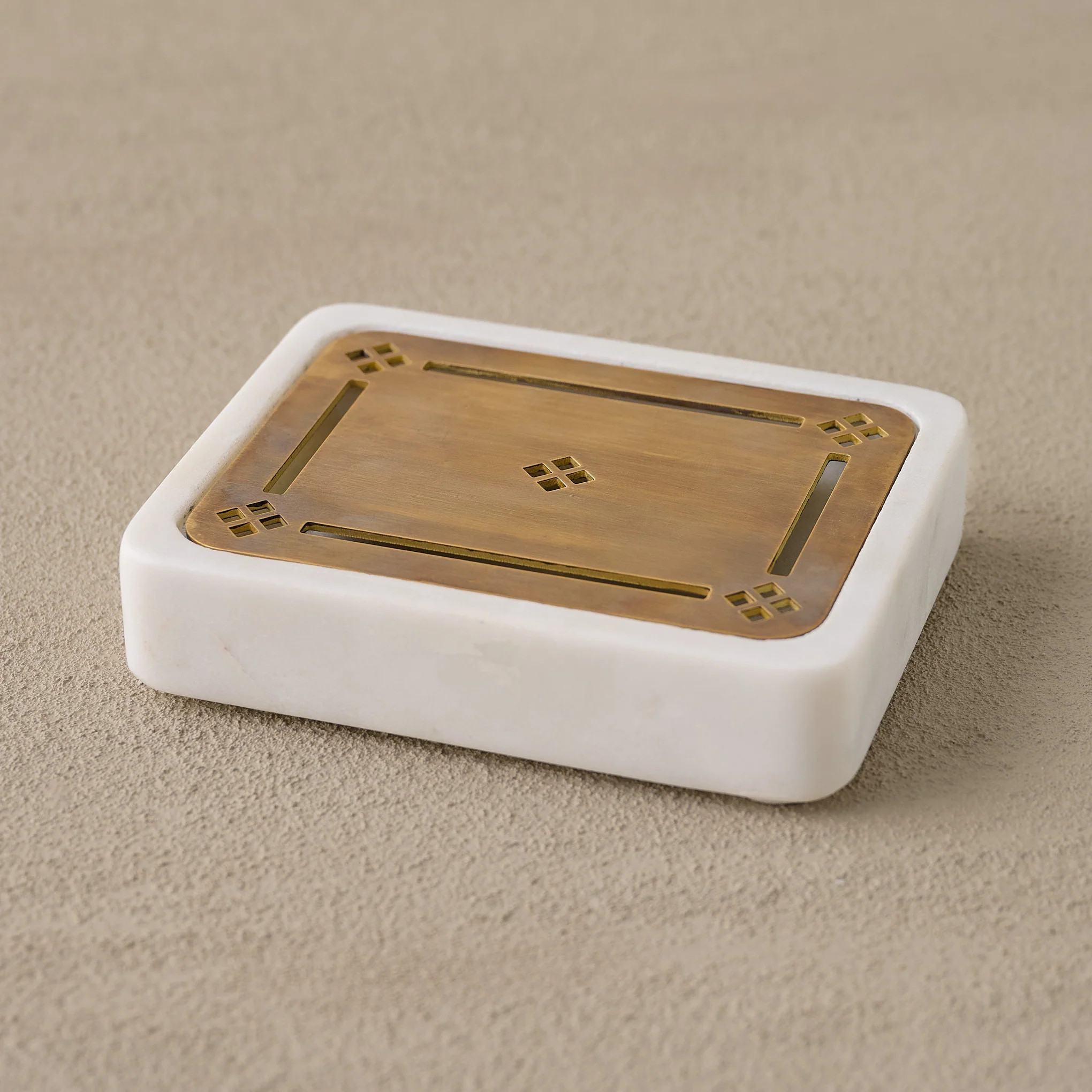 Quincey Marble and Brass Inlay Soap Dish | Magnolia