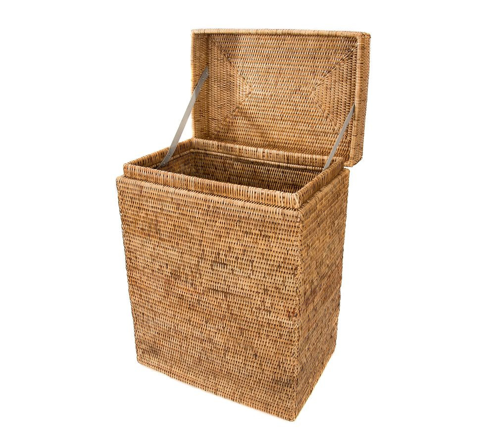 Tava Handwoven Rattan Rectangular Hinged Hamper | Pottery Barn (US)