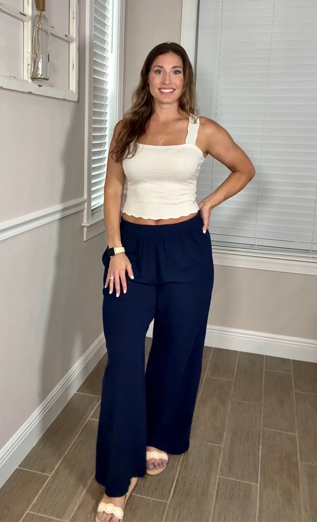 Another Amazon vacation outfit 🤍✨
This textured white top is the star of this look 😍 Such a cute basic with a little extra detail. Paired with comfy flowy pants + sandals, perfect for cruise nights, resort dinners, or summer trips 🛳️

#LTKootd #LTKTravel #LTKSeasonal