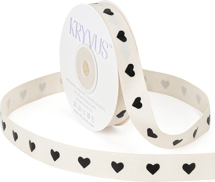 Black Hearts Ribbon - 5/8 Inch x 12 Yards Natural Twill Tape Ribbon, Cotton Herringbone Ribbons f... | Amazon (US)