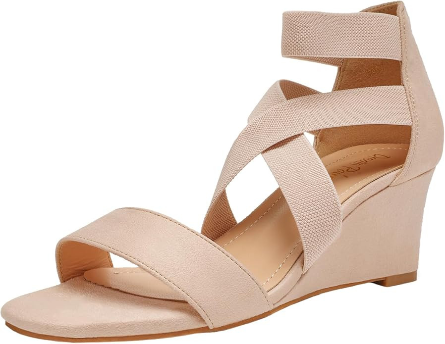 DREAM PAIRS Women's Elastic Ankle Strap Low Wedge Sandals | Amazon (US)