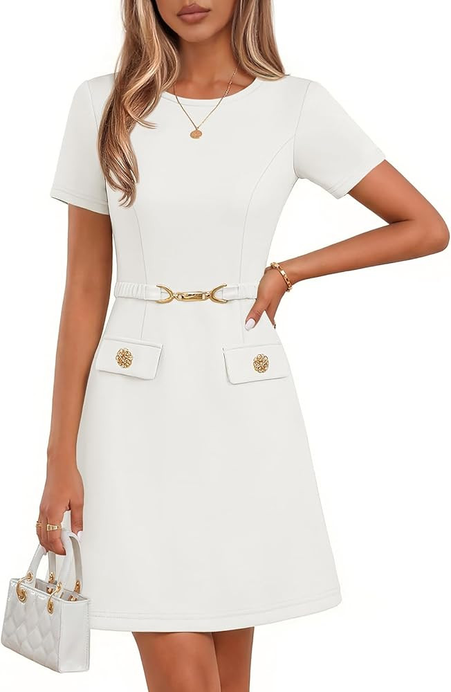 MEROKEETY Women's Summer Short Sleeve Mini Dress 2026 Spring Elegant Business A Line Bodycon Work... | Amazon (US)