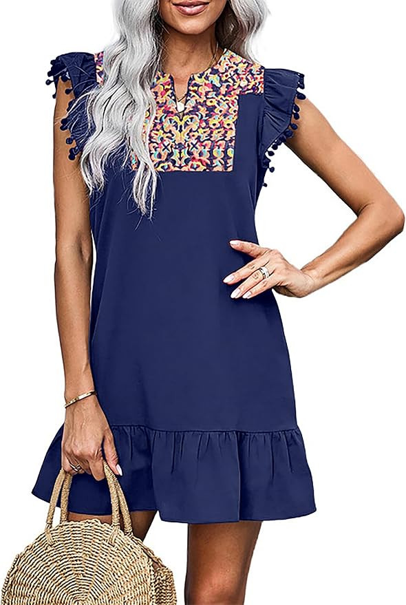 KIRUNDO Women's 2026 Summer Mini Dress Spring Casual V Neck Floral Embroidered Ruffle Sleeveless ... | Amazon (US)