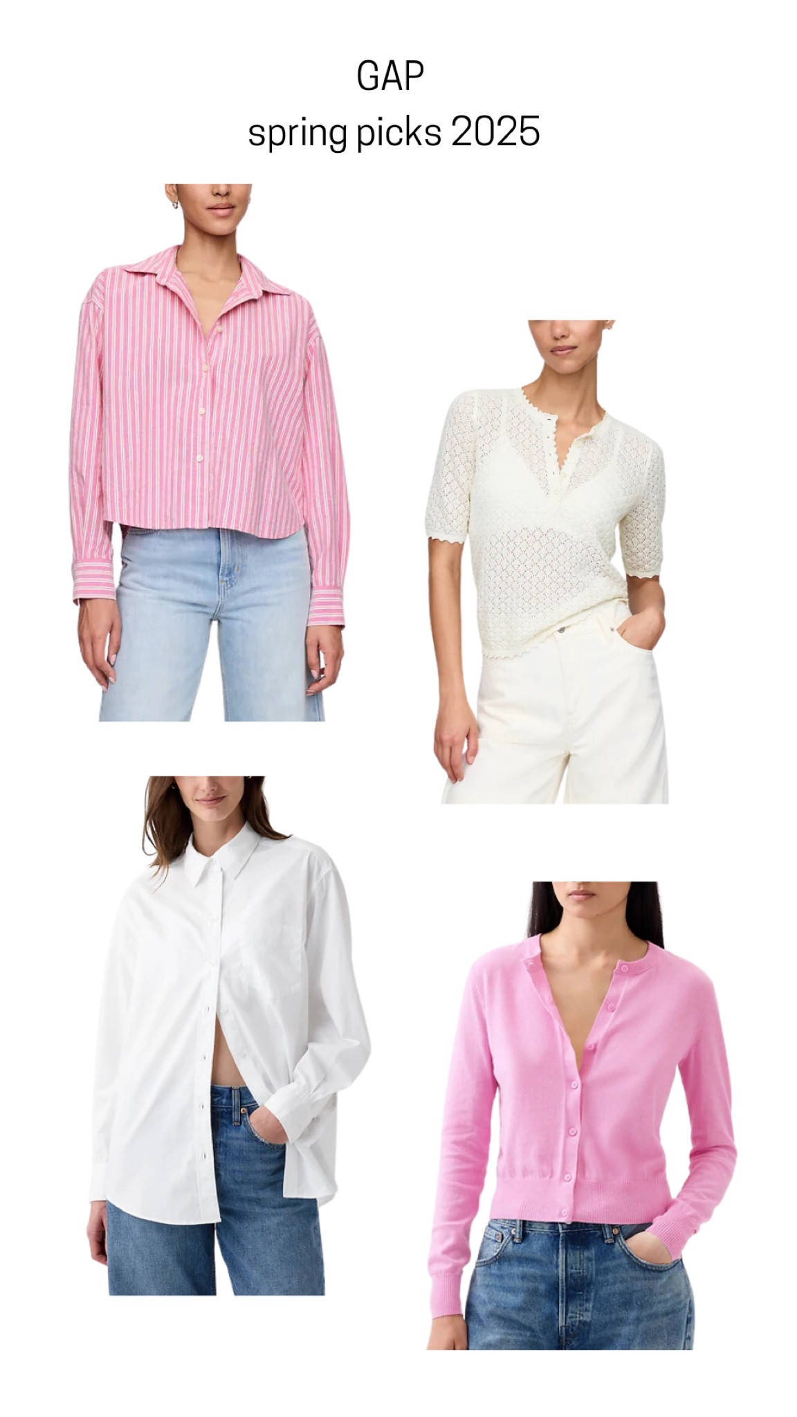 GAP spring tops 2025 #gap #gaphaul #spring #springstyle #spring2025 

#LTKFindsUnder50 #LTKSeasonal #LTKStyleTip
