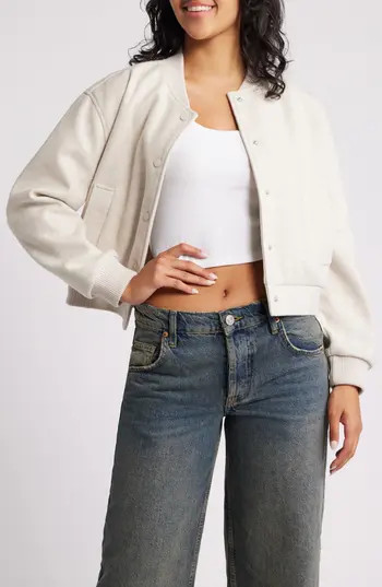 All in Favor Bomber Jacket in Oatmeal at Nordstrom Rack, Size X-Small | Nordstrom Rack