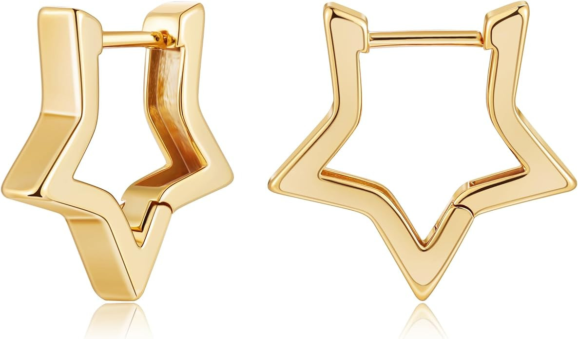 Gold Huggie Hoop Earrings for Women 14k Gold Plated, Small Hoop Earrings for Women, 1/2 Inch Yell... | Amazon (US)