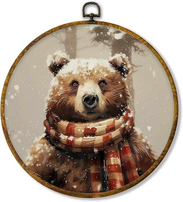 shiviody Vintage Winter Christmas Bear Canvas Wall Art Decor, Rustic Farmhouse Winter Xmas Forest... | Amazon (US)
