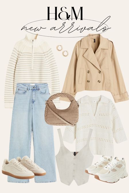 H&M NEW ARRIVALS ✨
spring fashion, vest top, cropped trench coat, sneakers, jeans, striped sweater, gold earrings 

#LTKfindsunder50 #LTKstyletip