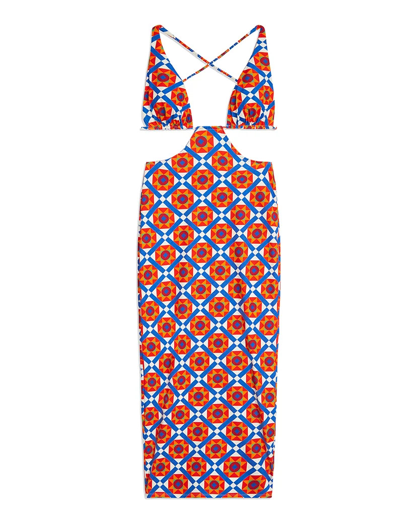 Cowl Back Mosaic Maxi Dress - L Off White | We Wore What