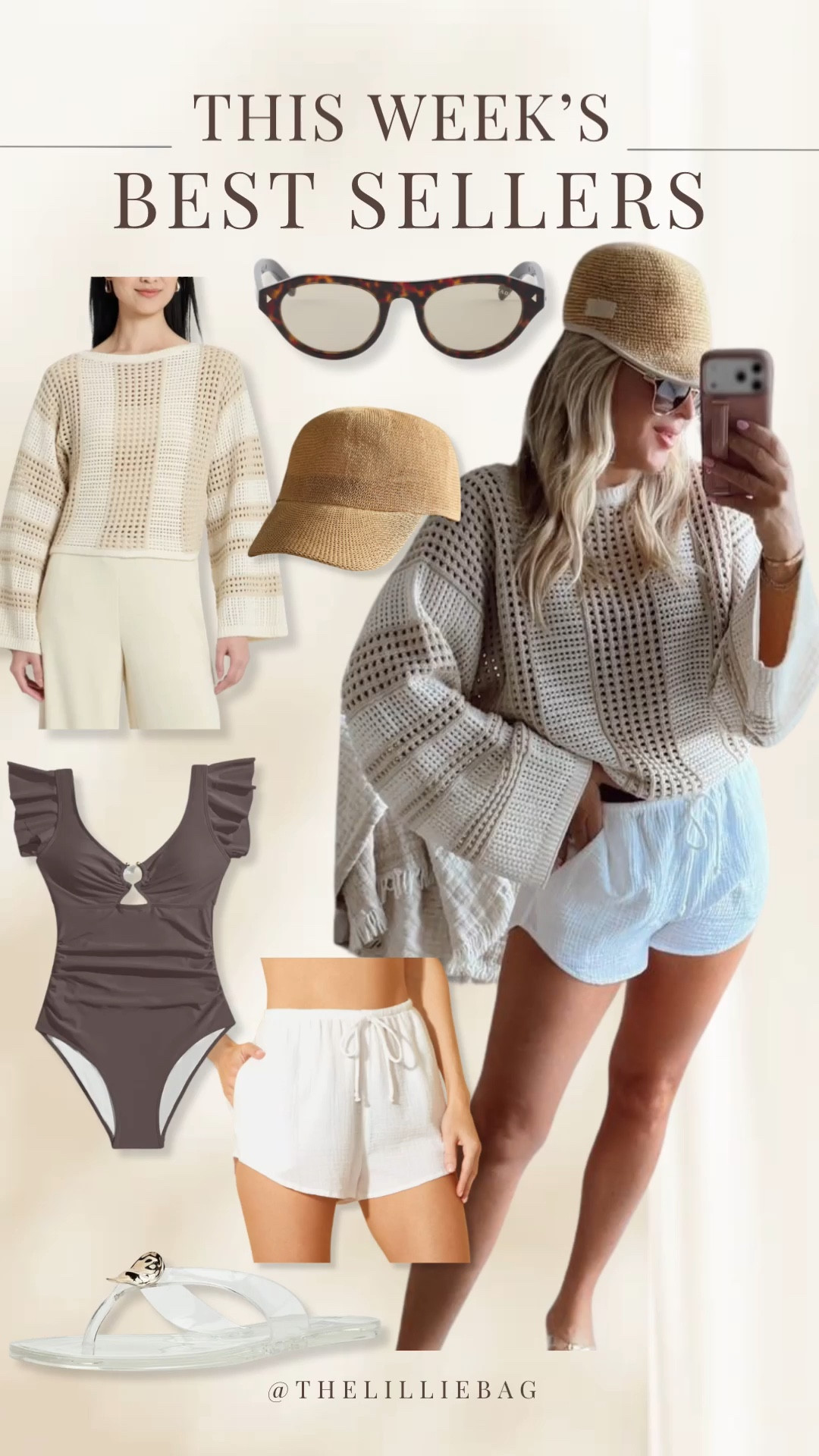 Best seller crochet sweater and shorts! OOTD☀️🤍🐚

In mediums. 

Spring outfit. Summer outfit. Cover up. Swimsuit  

#LTKootd #LTKSeasonal #LTKSwim