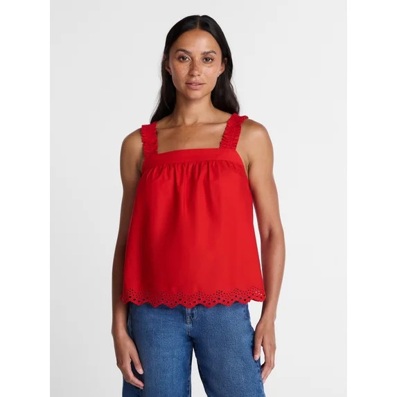Time and Tru Women’s Eyelet Trim Cotton Tank Top, Sizes XS-XXXL - Walmart.com | Walmart (US)